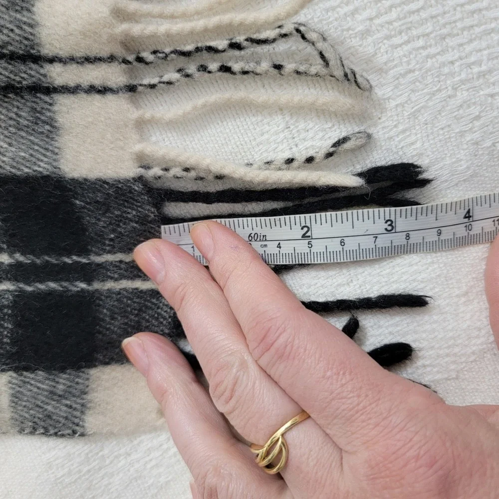 Glentana Scotland Black White Plaid 100%‎ Lambswool Fringed Winter Scarf Unisex